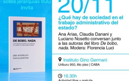 Presentación del libro «De bobo, nada…» en el Instituto Gino Germani. 20 de noviembre a las 16:30 h